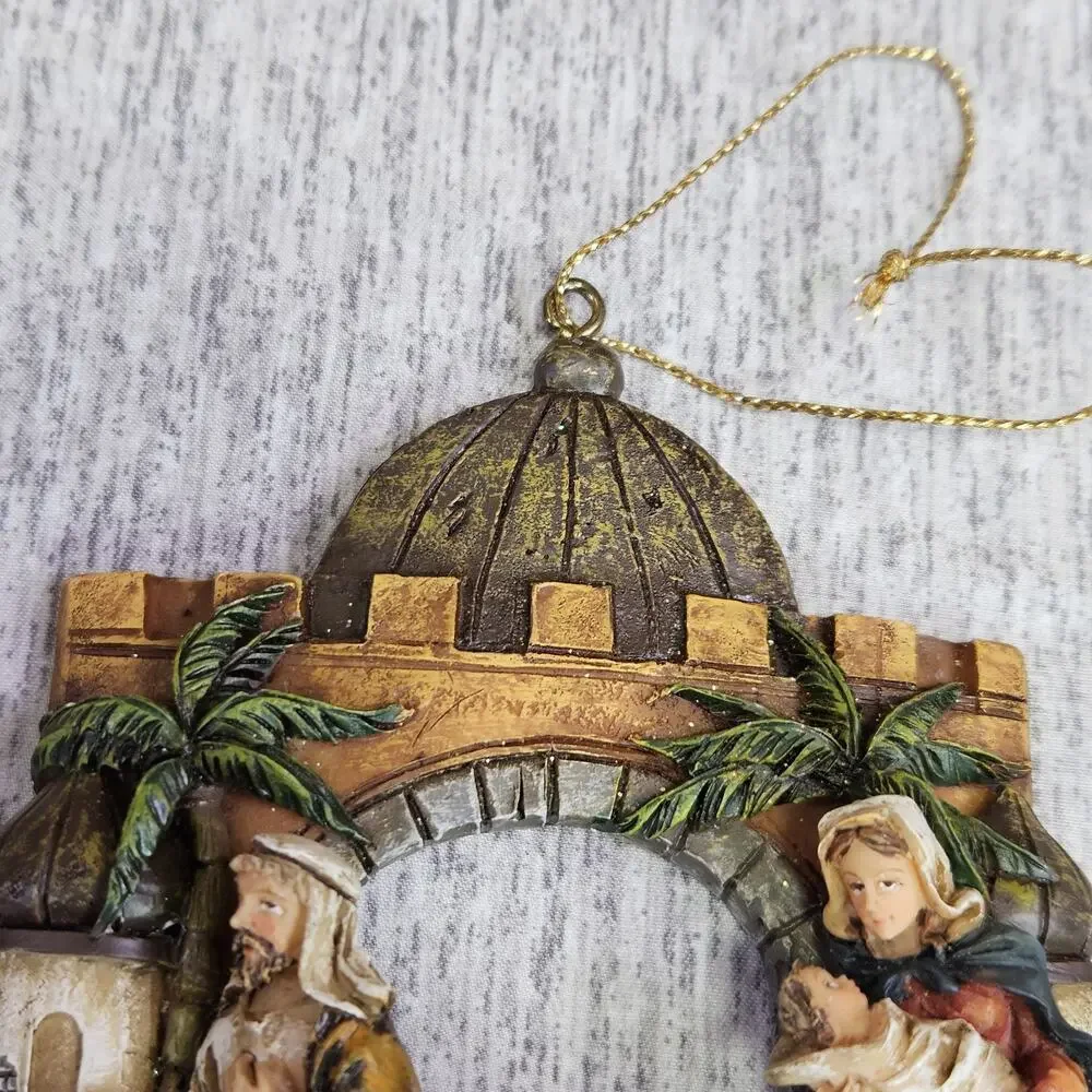 VTG Christmas Ornament Holy Family Flight From Egypt Nativity Resin Baby Jesus